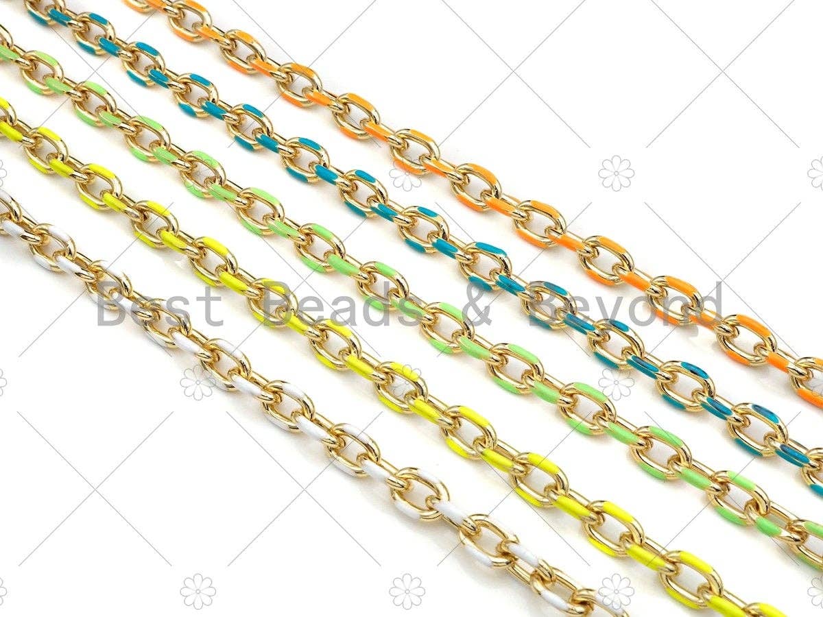 High Quality Colorful Enamel Gold Oval Link Chain by Foot, Gold Enamel Chunky Oval Link Chain, Enamel Statment Chain, 7x11mm, SKU#M333