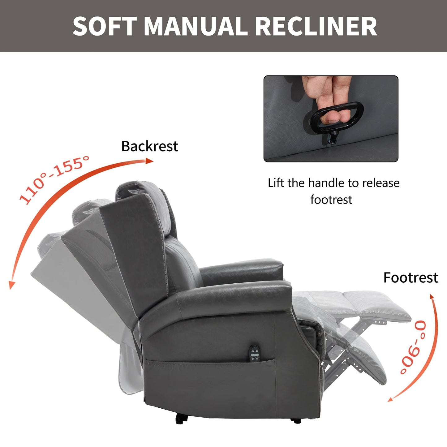 Grey Manual Recliner Chair in Faux Leather