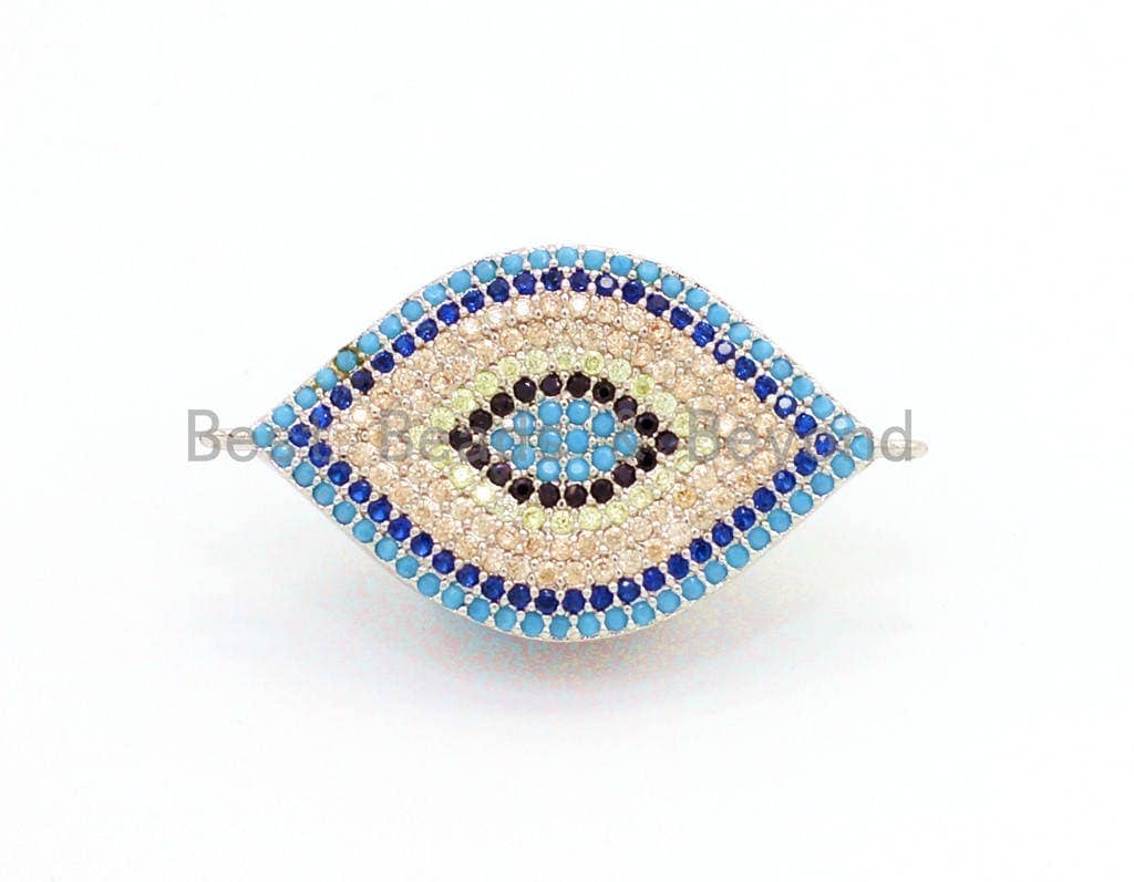 CZ Micro Pave Turquoise Cobalt Black Double Bails Evil Eye Connector/link finding, Cubic Zirconia Space Connector, 20x40mm,sku#E22C