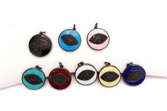 19mm Enamel Lip Round Charm Pendant,CZ Micro Pave Oil Drop Round Lip pendant,Enamel Charm,Enamel Jewelry,sku#F605L