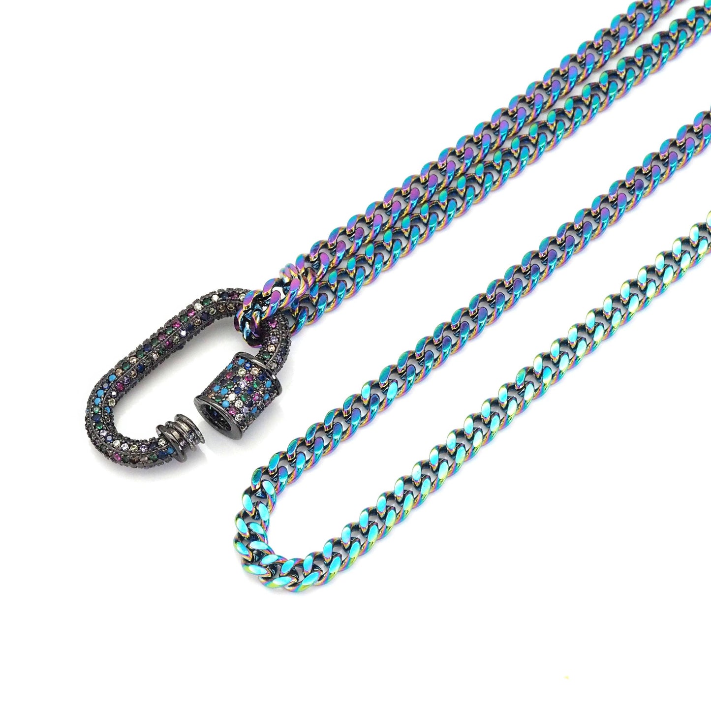 Rainbow Link Chain Carabiner Pendant Necklace, Sku#EF517
