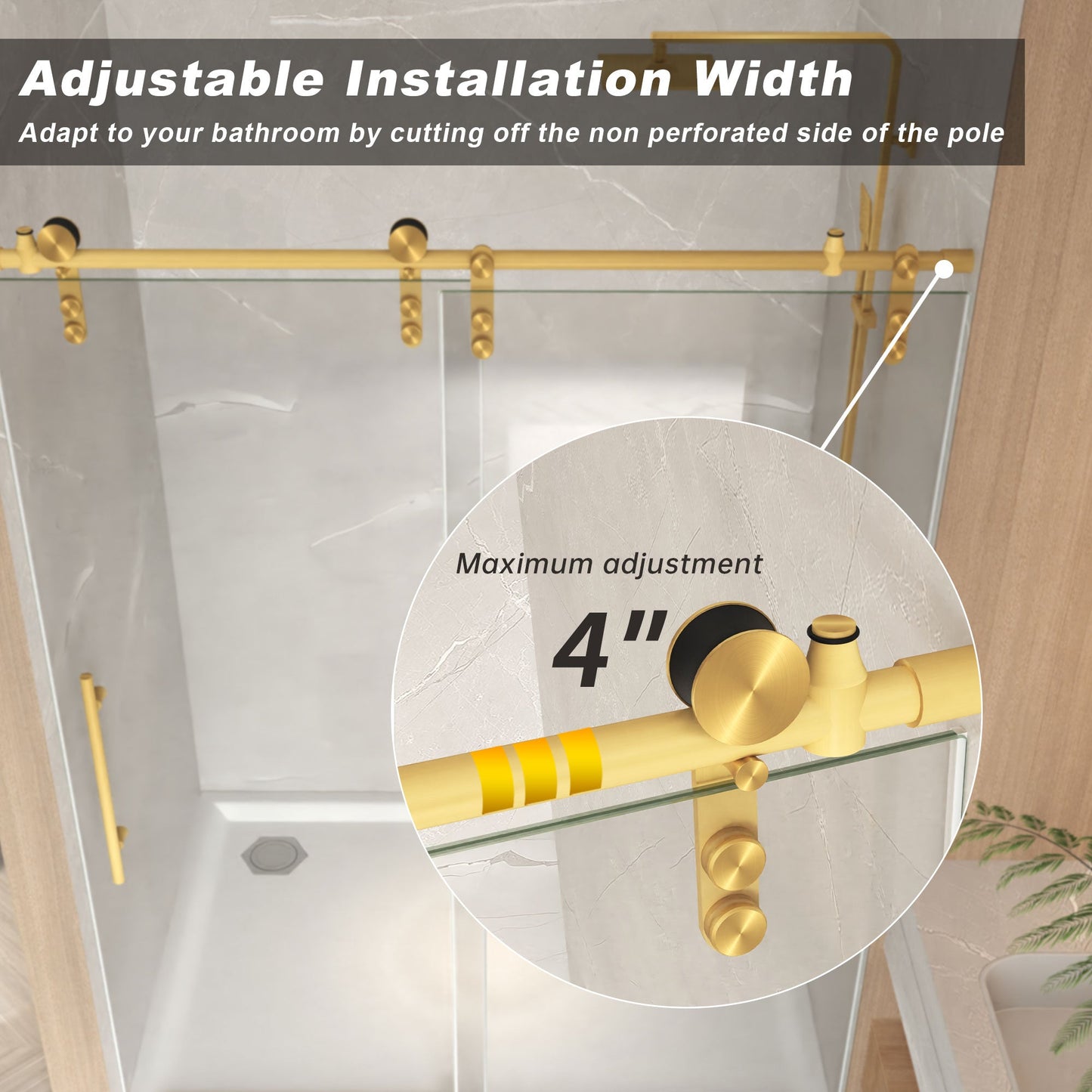 Frameless Sliding Shower Door - 76" H Clear Tempered Glass