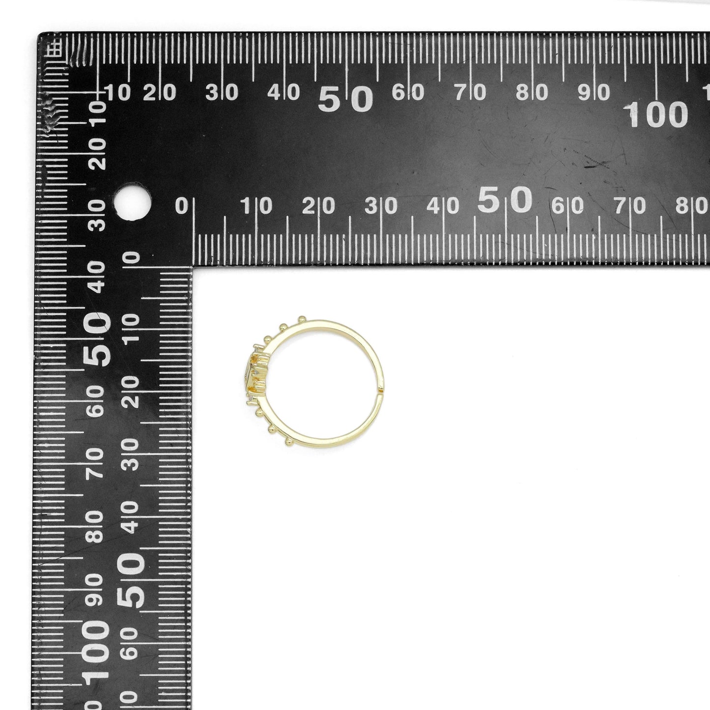 Clear Rhombus CZ Diamond Shaple Gold Adjustable Ring, Sku#LD579c