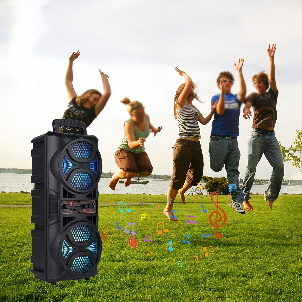 Enceinte Bluetooth portable avec basses subwoofer, double haut-parleur de graves LED 6,5" et microphone