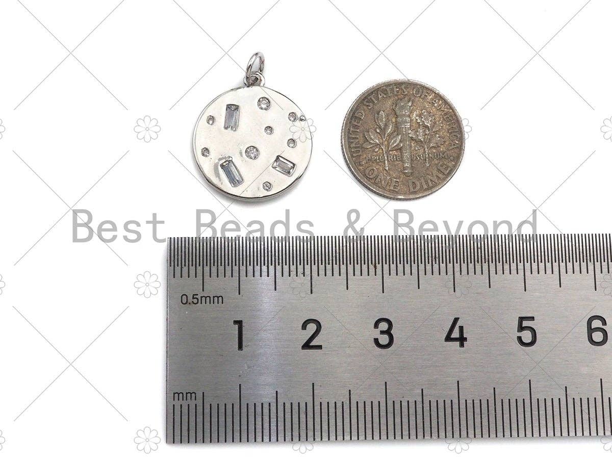 Baguette CZ Micro Pave Round Coin Shape Pendant/Charm, Sku#L450