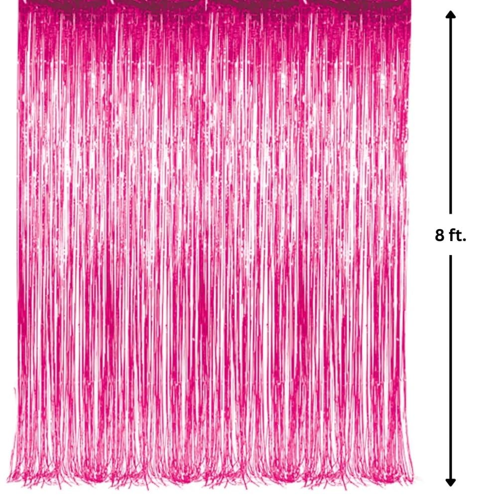 3' x 8' (36" x 96") Rideau à franges roses en clinquant métallisé pour porte, fenêtre, décoration de fête