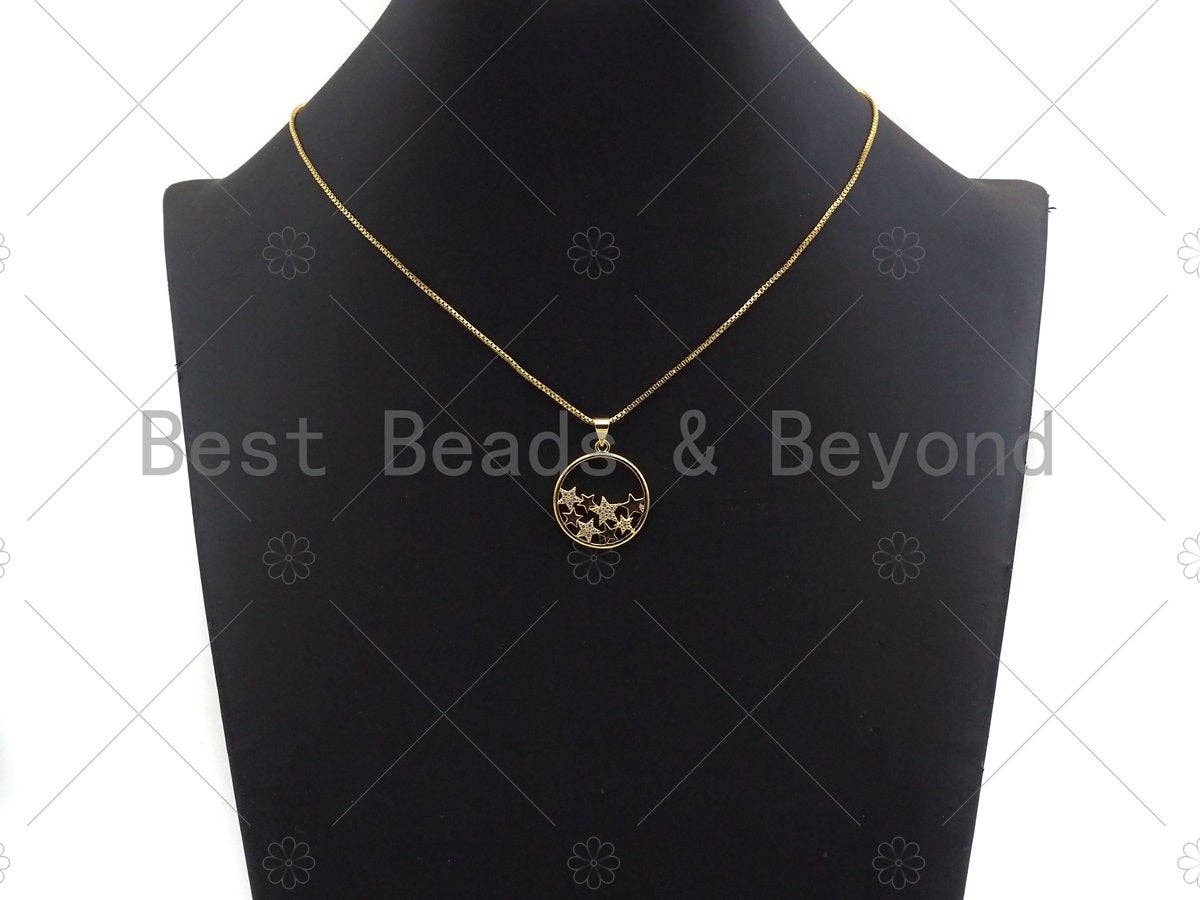 18k Gold Multi Star On Round Ring Charms, Gold Ring Charms, Star Pendant, Gold Pendant, Round Necklace Charms, 22x24mm, Sku#LK145