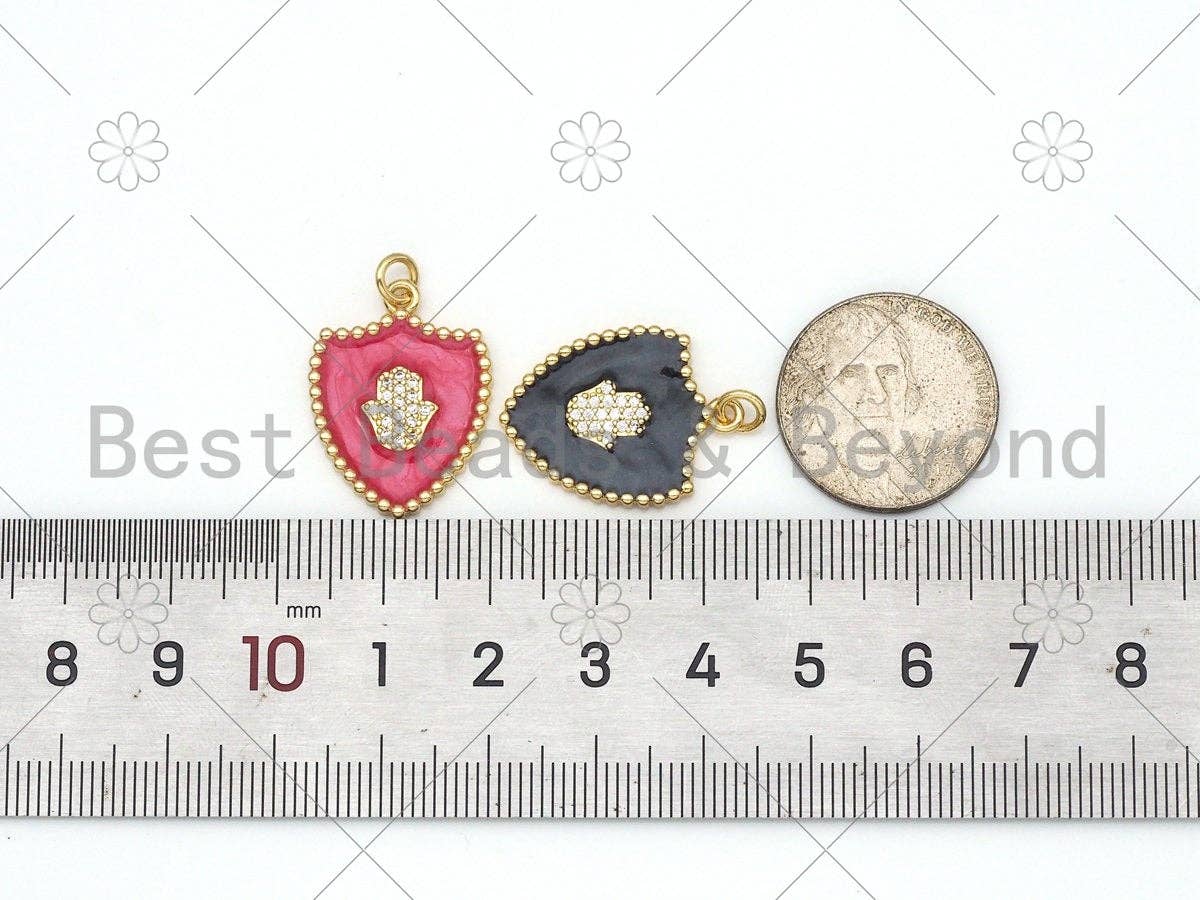 Micro Pave CZ Hamsa Hand On Colorful Enamel Shield Shape Pendant, 18K Gold Filled Enamel CZ Pendant,Enamel Jewelry, 24x18mm,Sku#L589