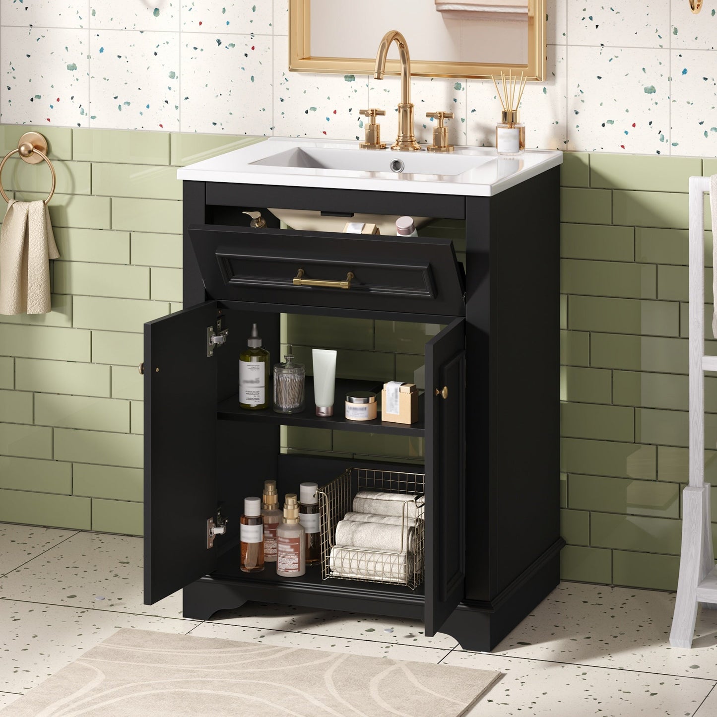 24" Bathroom Vanity with Integrated Ceramic Sink