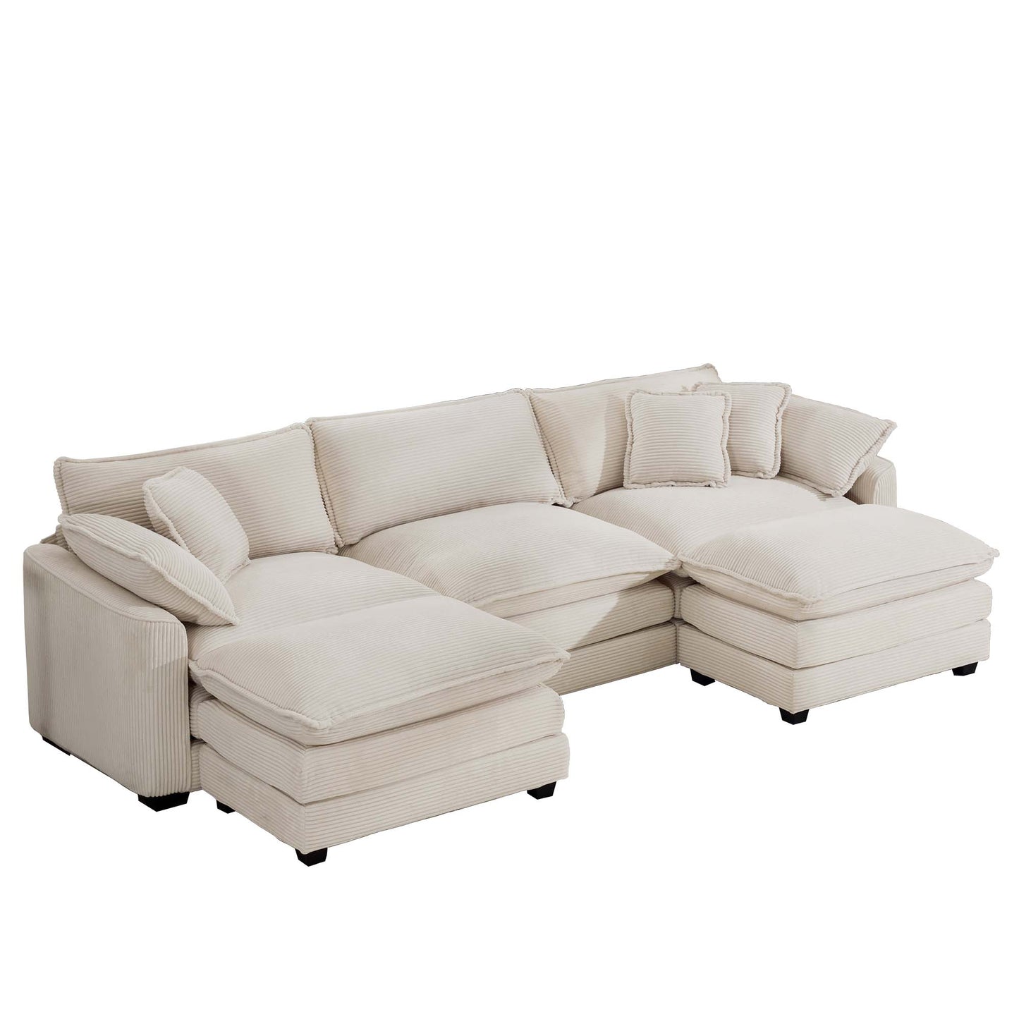 Oversized Modular Cushion Sofa With Ottomans, Comfy Upholstered U Shaped Convertible Corner Sectional Sofa Couch - Light