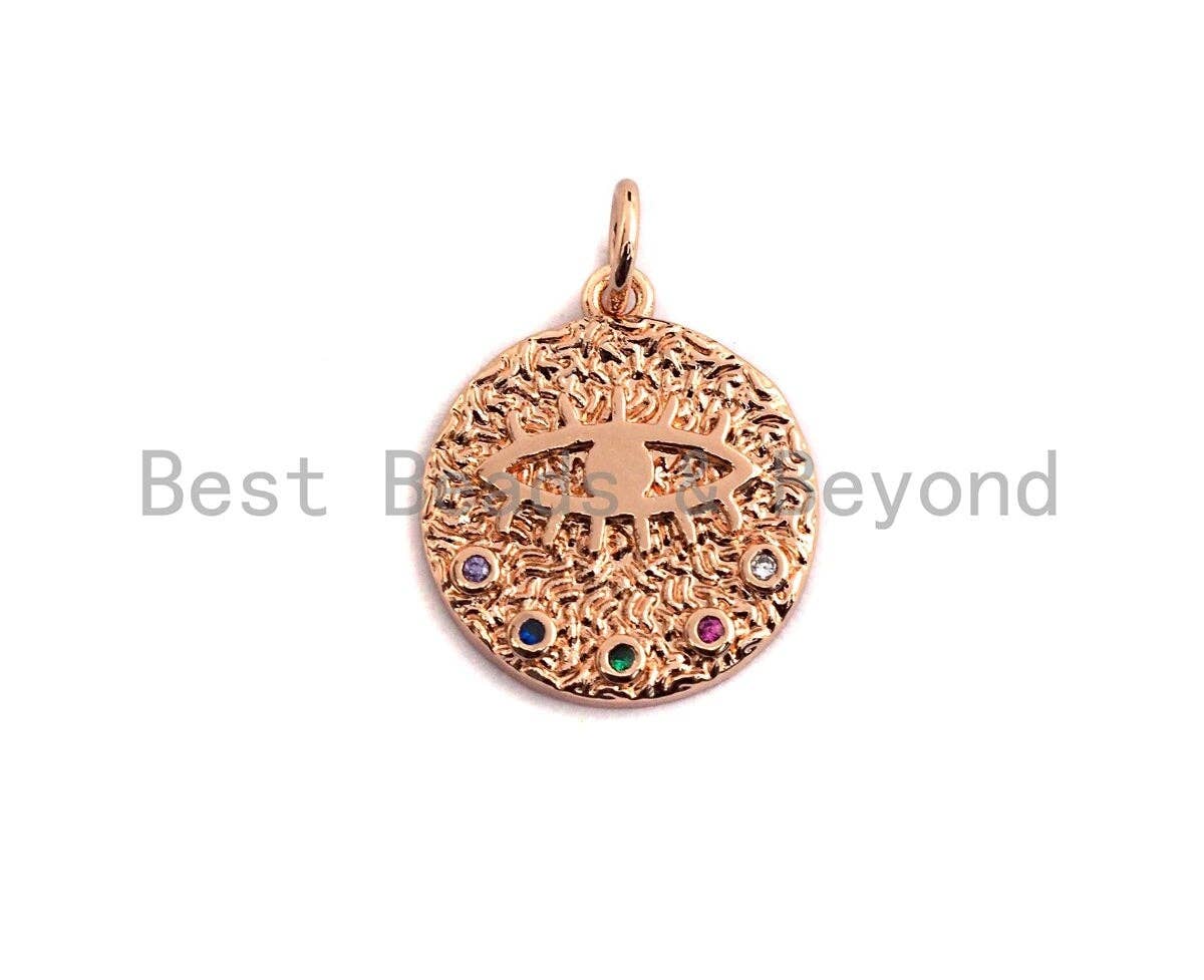 Multicolor CZ Micro Pave Evil Eye Charm/Pendant, Evil Eye Necklace, Evil Eye Bracelet, Cubic Zirconia 15x17mm,sku#Z422