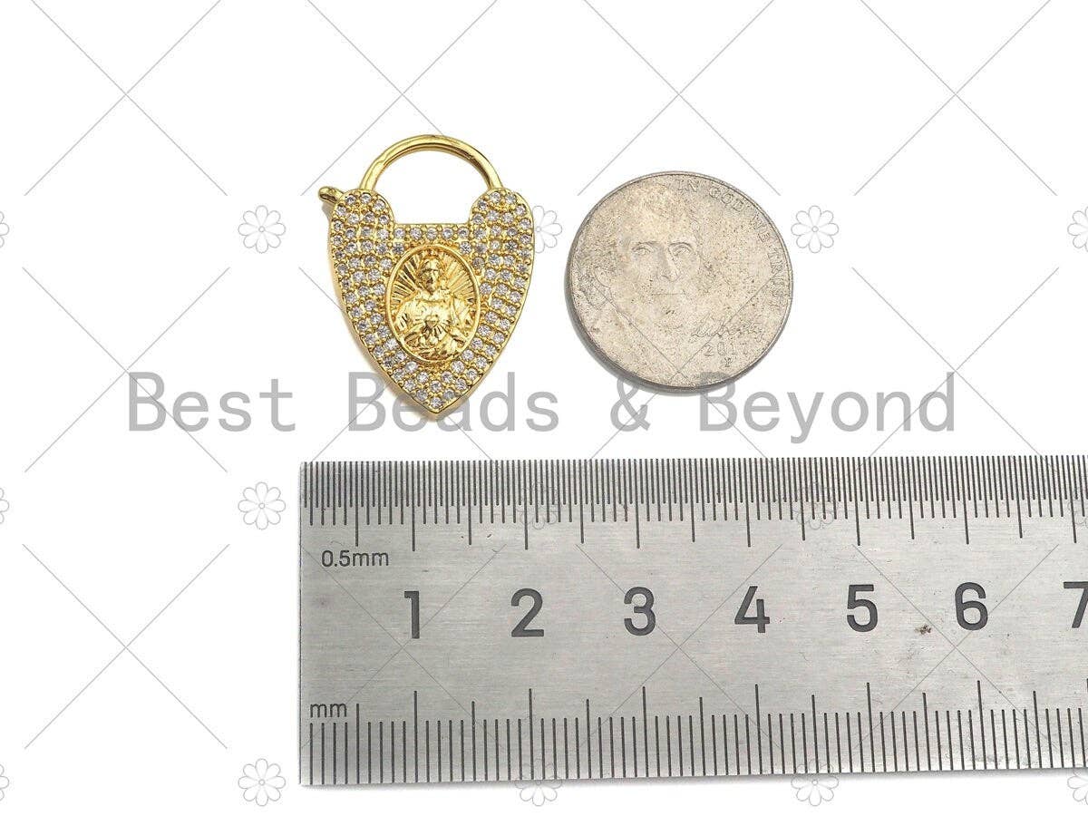 Gold Filled CZ Micro Pave Heart Shape Lock ,18K Gold Filled Heart Clasp, Necklace Bracelet Charm Pendant, 20x26mm, Sku#LK321