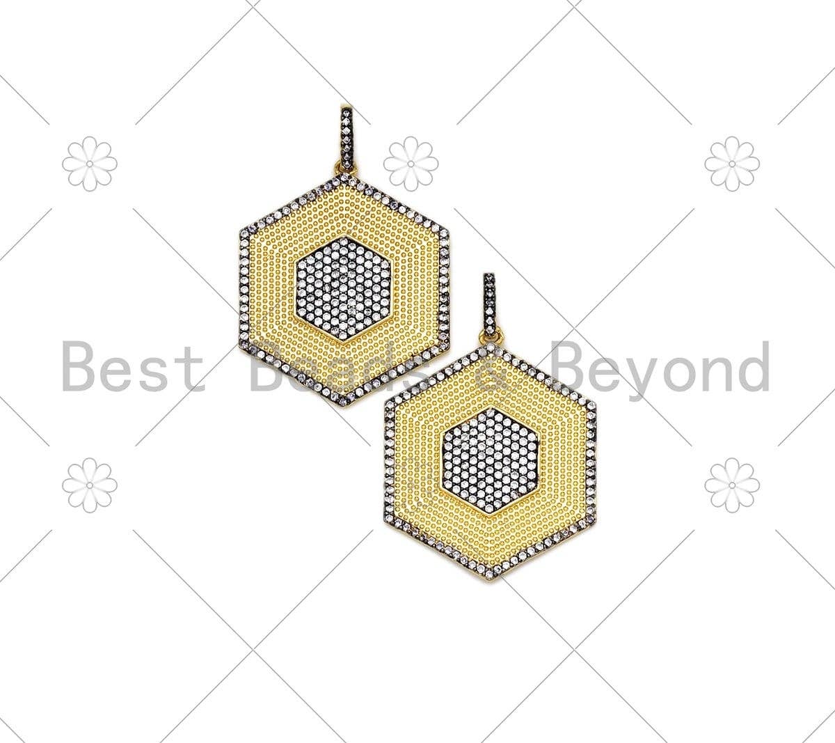 CZ Micro Pave Hexagon Shape Pendant, 18K Gold Filled Cubic Zirconia Hexagon Charm, Necklace Bracelet Charm Pendant,27x33mm, Sku#L620