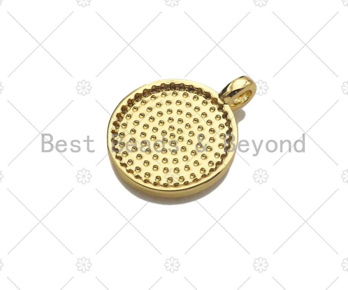 CZ Micro Pave Rose Flower On Coin Shape Pendant/Charm,18K Dianty Gold Medallion Charm, Necklace Bracelet Charm Pendant,15x19mm, Sku#LK251