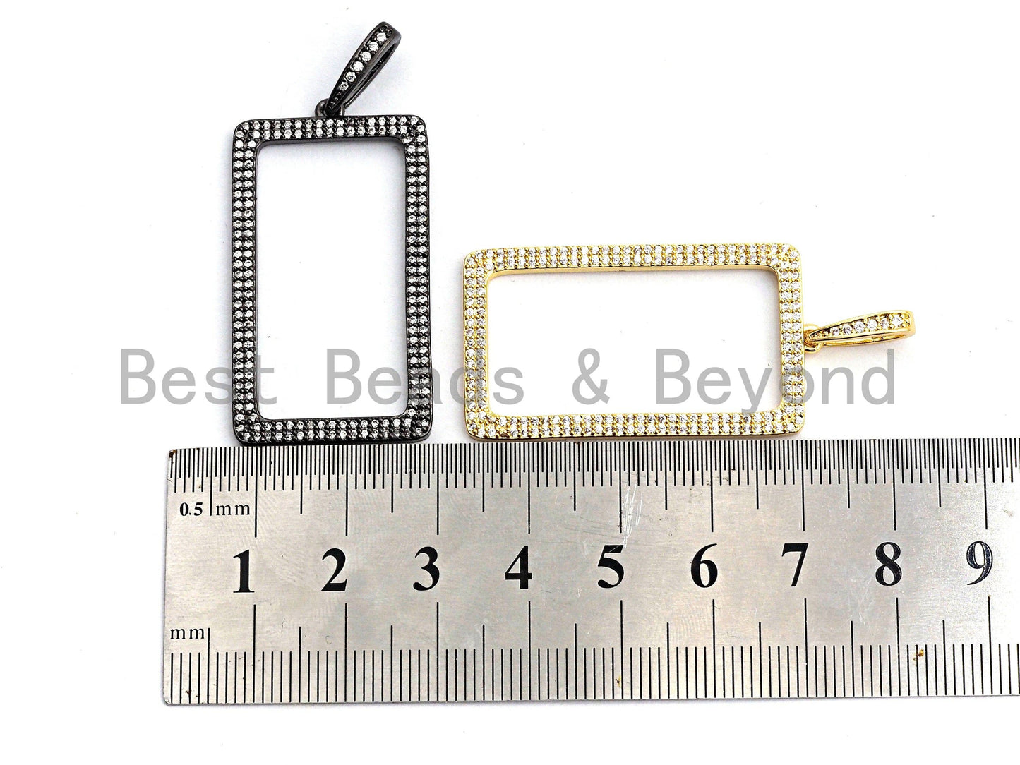 CZ Micro Pave Hollow Out Rectangle Pendant, CZ Pave Pendant, Gold/Rose Gold/Silver/Gunmetal, 22x40mm, Sku#F789