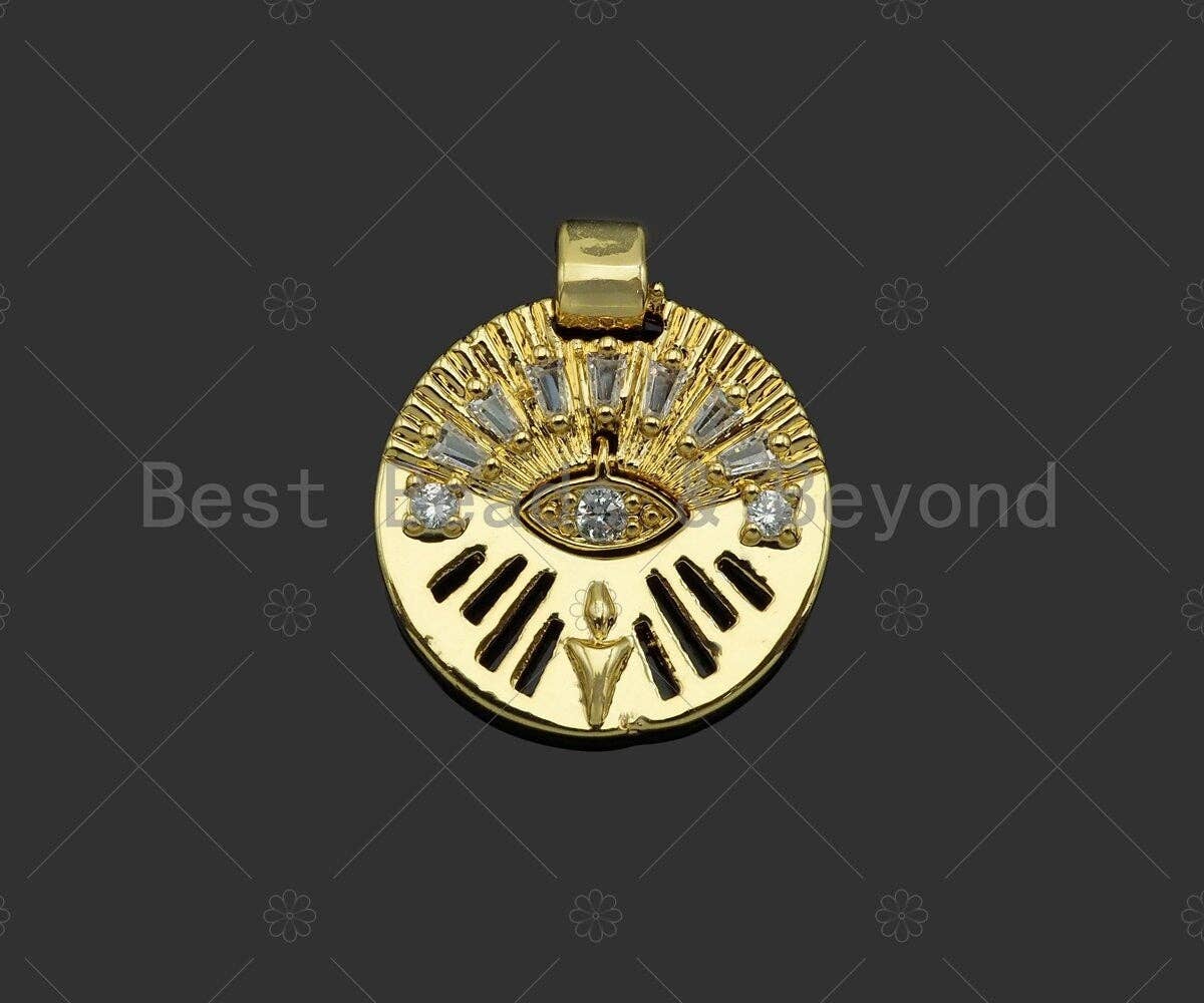 CZ Micro Pave Evil Eye Hollow Out Round Coin Shape Pendant/Charm,Sku#L493