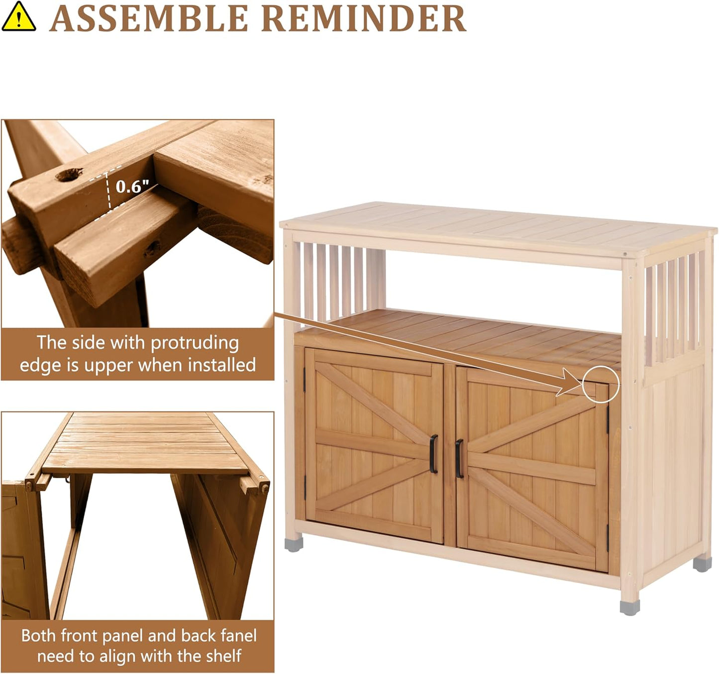 Wooden Patio Bar Table Set with Storage Buffet Cabinet