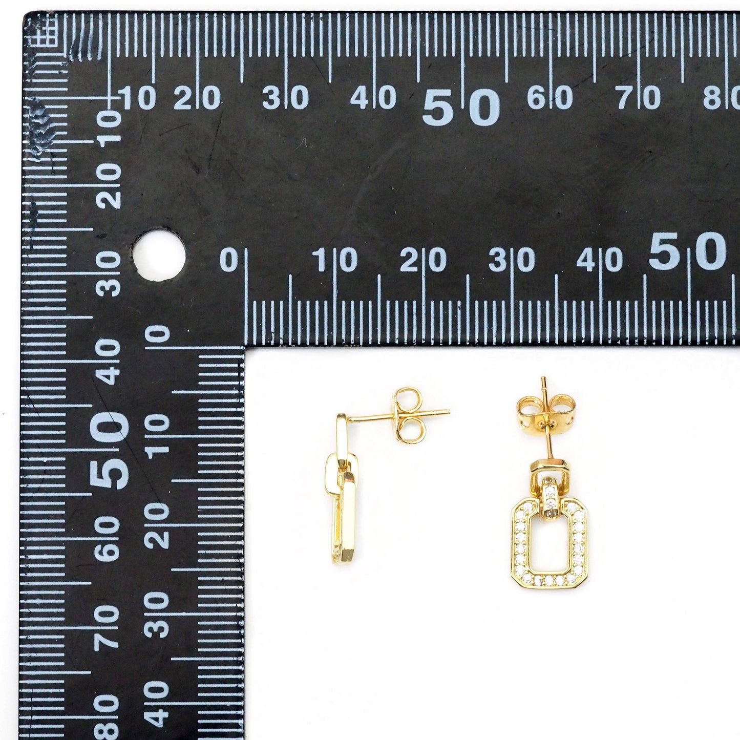 Gold CZ Square Stud Earrings, Sku#LK826