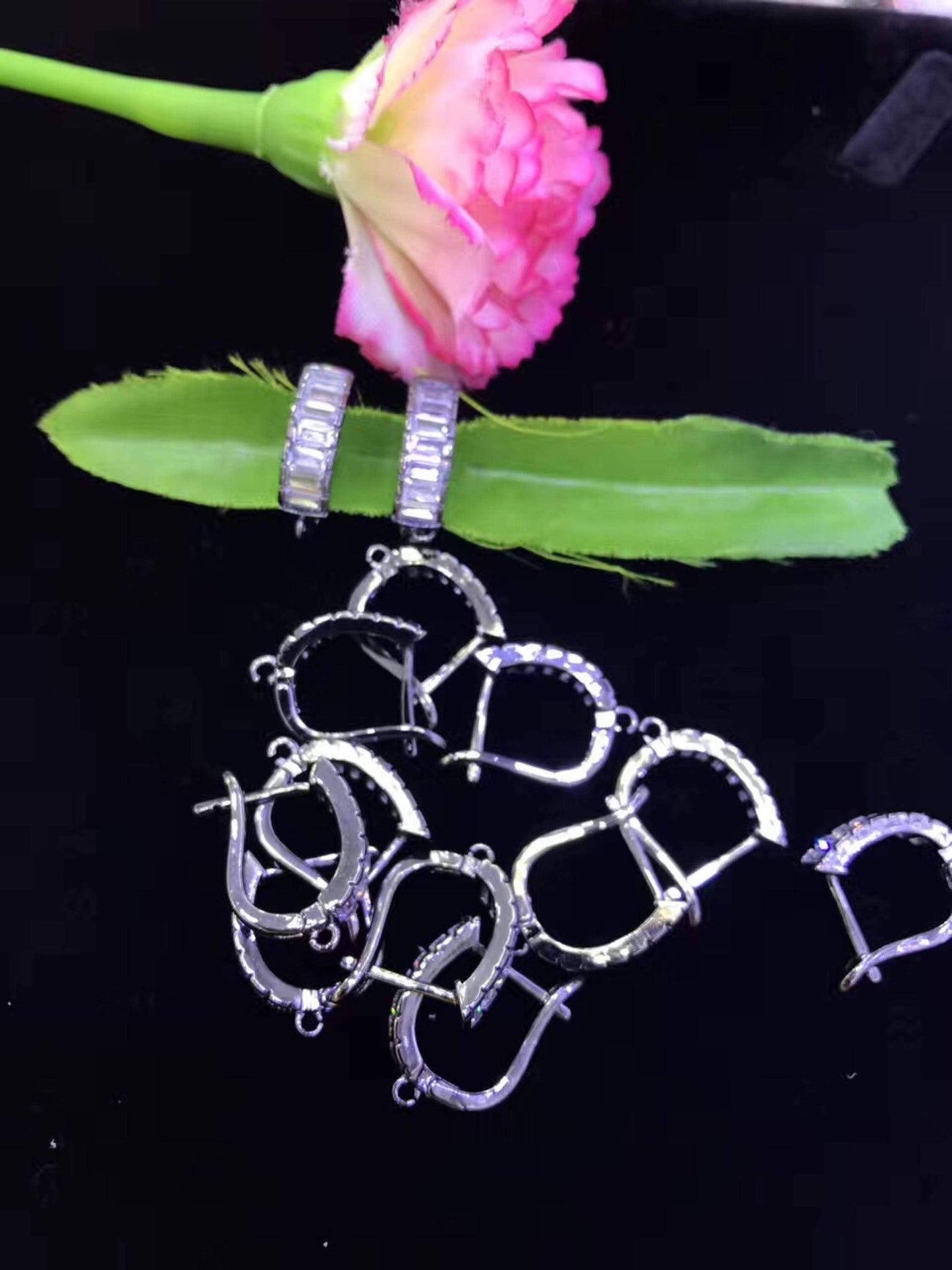 1Pair/3Pairs CZ Micro Pave Latch Back Earring, Lever back Earring, Gold, Silver black, Huggie Ear wire,sku#J10