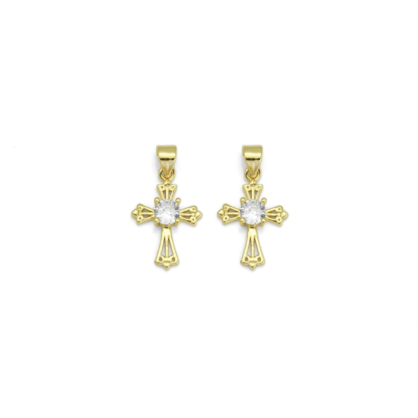 Gold Clear CZ Cross Charm, Sku#LX278