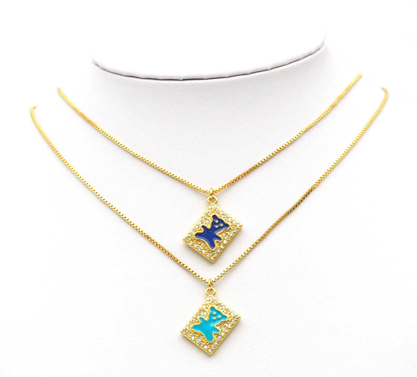CZ Enamel Teddy Bear Charm, Sku#JL83