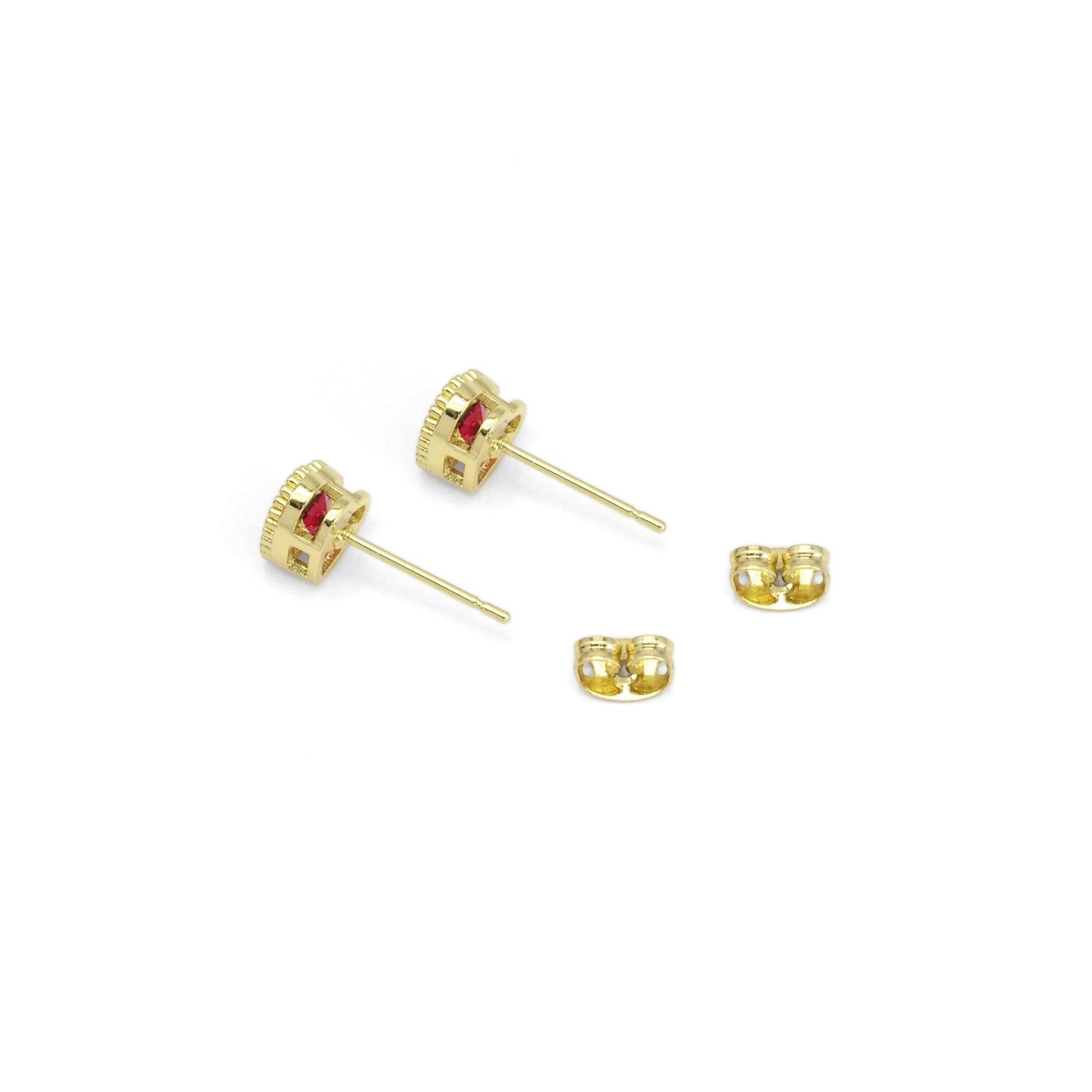 Red Heart CZ Gold Stud Earrings, Sku#LK893