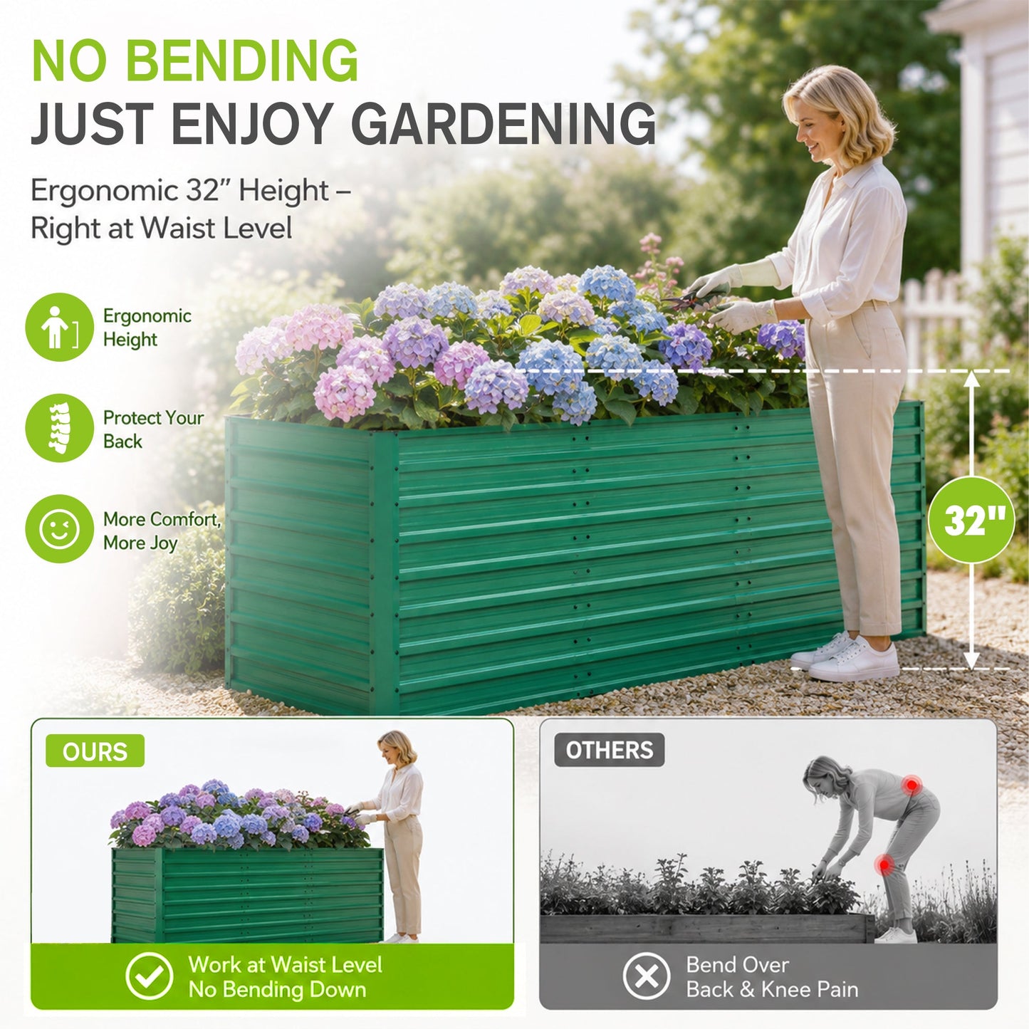 Raised Garden Bed Kit - Ergonomic Height Metal Planter Box