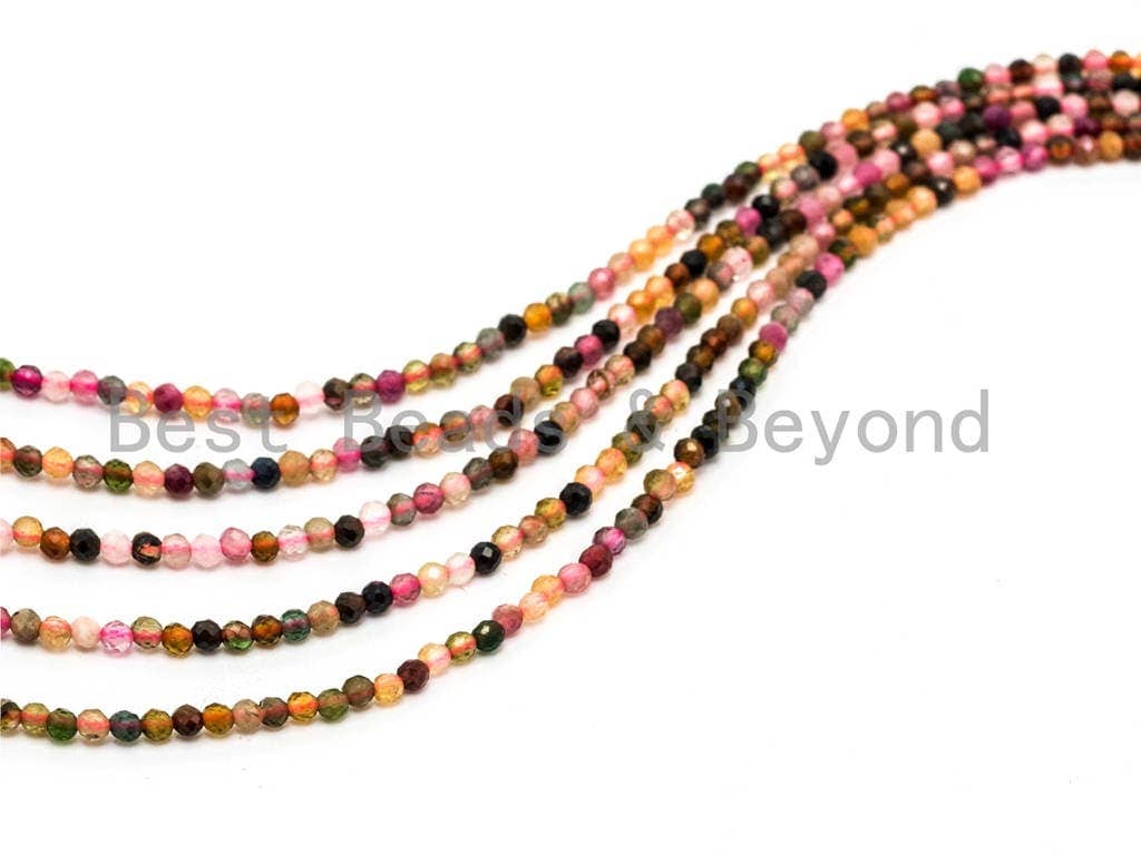 Natural Tourmaline Round Faceted beads, 2mm/3mm/4mm Multicolor Gemstone Beads, 15.5'' Full Strand, SKU#U69