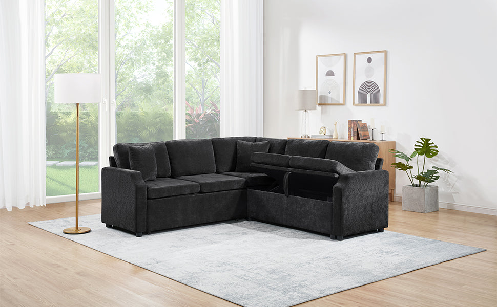 L-shaped Sectional Sofa Bed with Hidden Storage