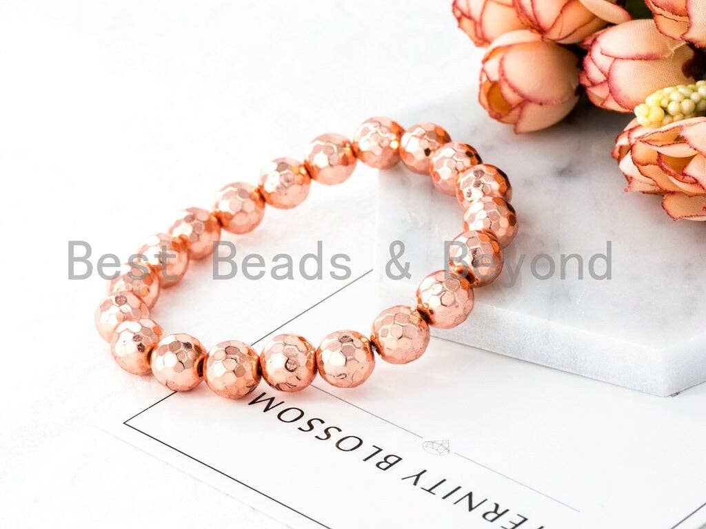 Rose Gold Natural Hematite Stretch Bracelet,8mm/10mm/12mm Gemstone Beaded Bracelet,Gemstone Elastic bracelet,SKU#S63