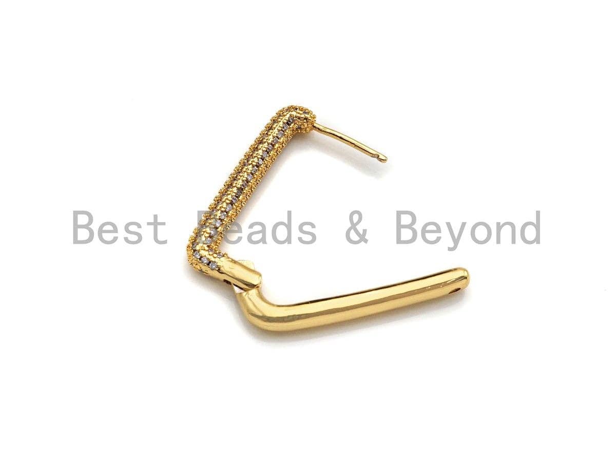 Pave Double Raw Rectangle Earring, Minimal earrings, J254