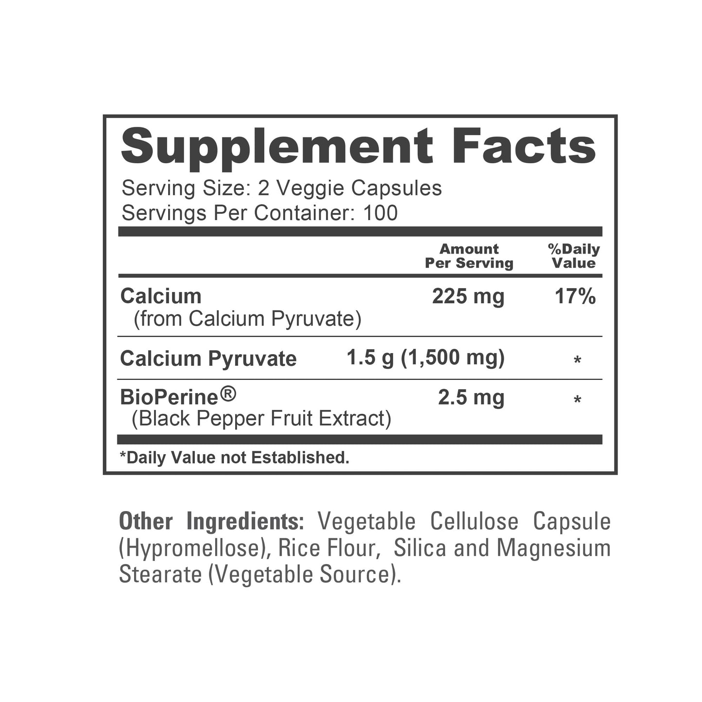 NusaPure Calcium Pyruvate - Suitable for Vegetarian/Vegan, Non - GMO - 1500 mg - 200 Capsules