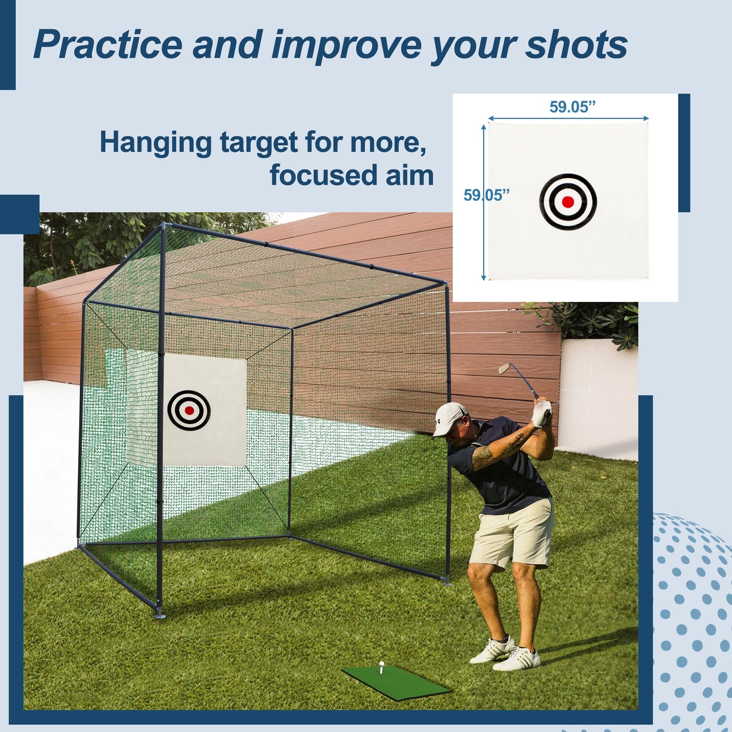 10x10x10ft Golf Practice Net Cage with Metal Frame Hitting Net Kit
