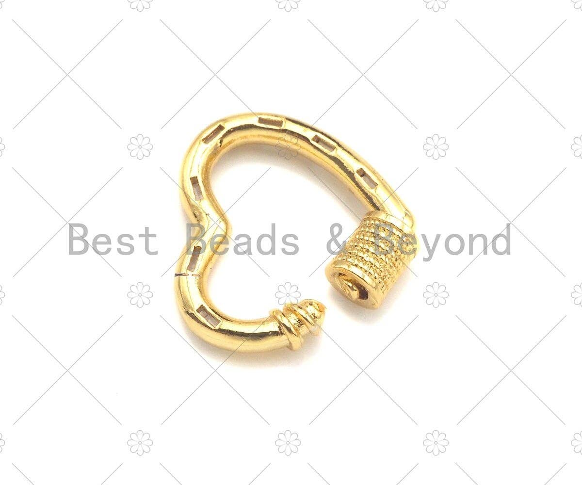 CZ Micro Pave String Heart/Lighting Shape Clasp, CZ Pave Clasp, 18K Gold Carabiner Clasp, 20x18/18x32mm, Sku#FH170