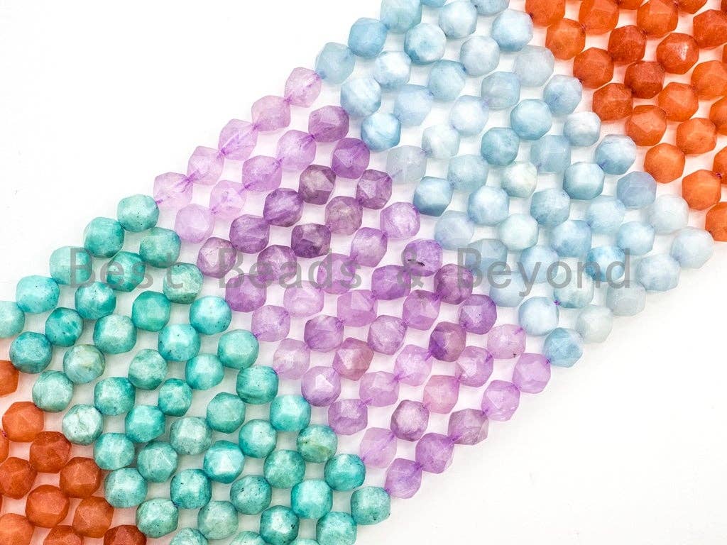 Diamond Cut Mixed Natural Amethyst Aquamarine Jade Amazonite Gemstone Beads, 6mm/8mm/10mm Faceted, Gemstone Beads, 15.5inch strand, SKU#U98