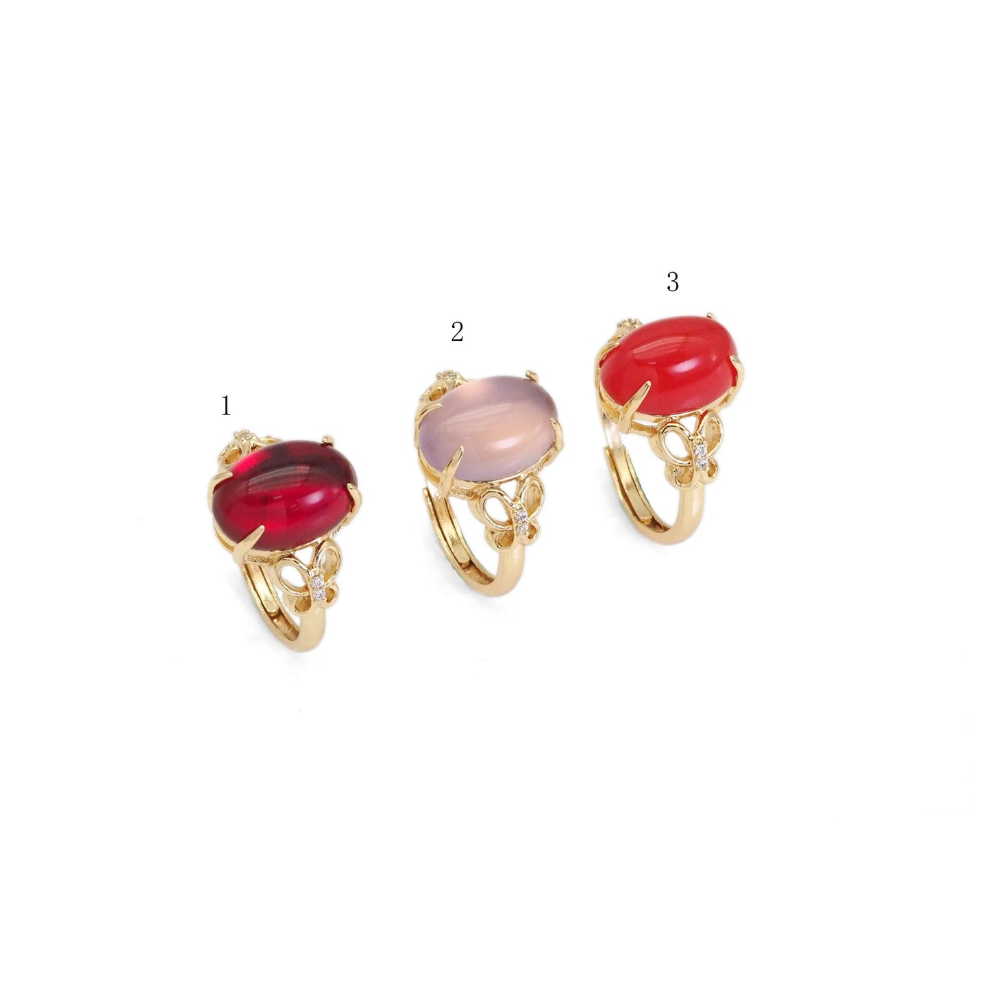 Gold Oval Red Pink Stone Adjustable Ring, Sku#LX353