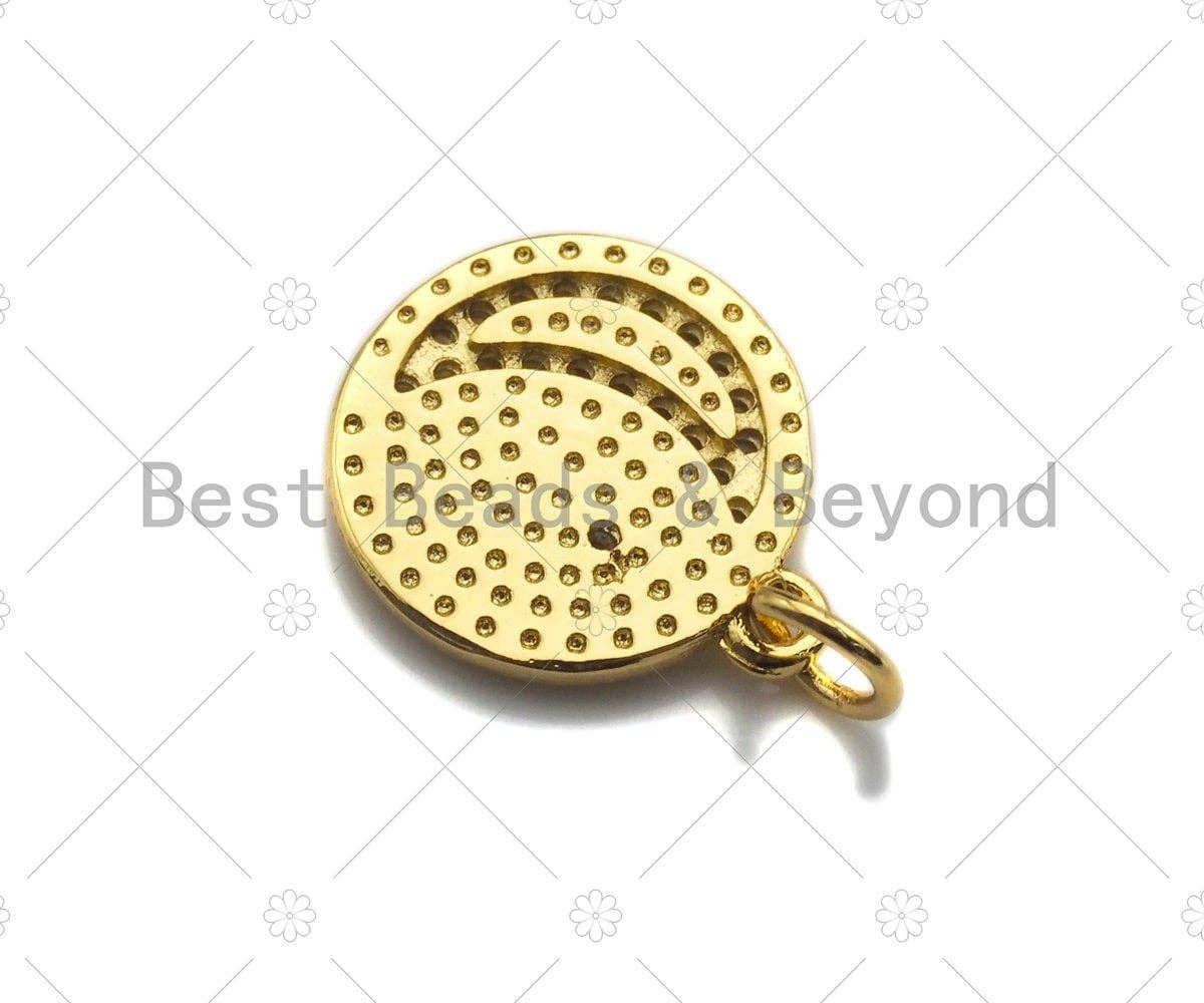 Dainty Shiny Gold Moon Star Round Coin Charms, Dainty Charms, Godl Coin Charm, Gold Pendant, 12x14mm, Sku#LK118
