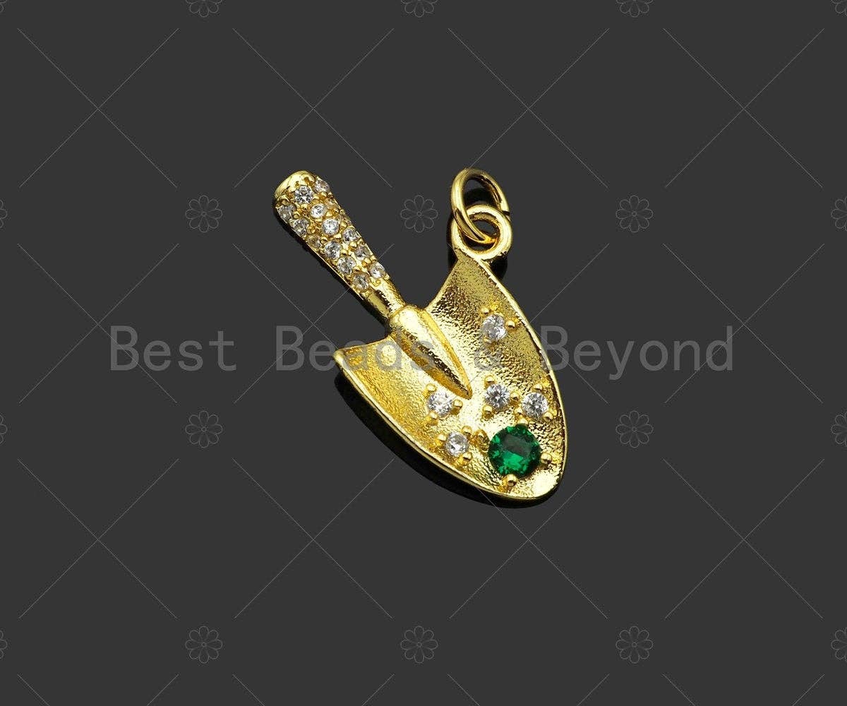 Gold Filled CZ Micro Pave Shovel Shape Pendant, 18K Gold Filled Shovel Charm, Necklace Bracelet Charm Pendant,14x24mm,Sku#LK354