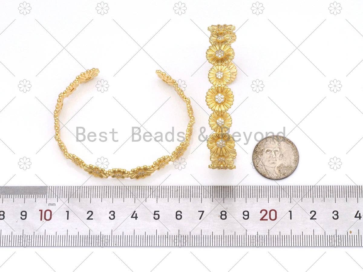 CZ Micropave Sunflower Bangle Bracelet, Sku#X275