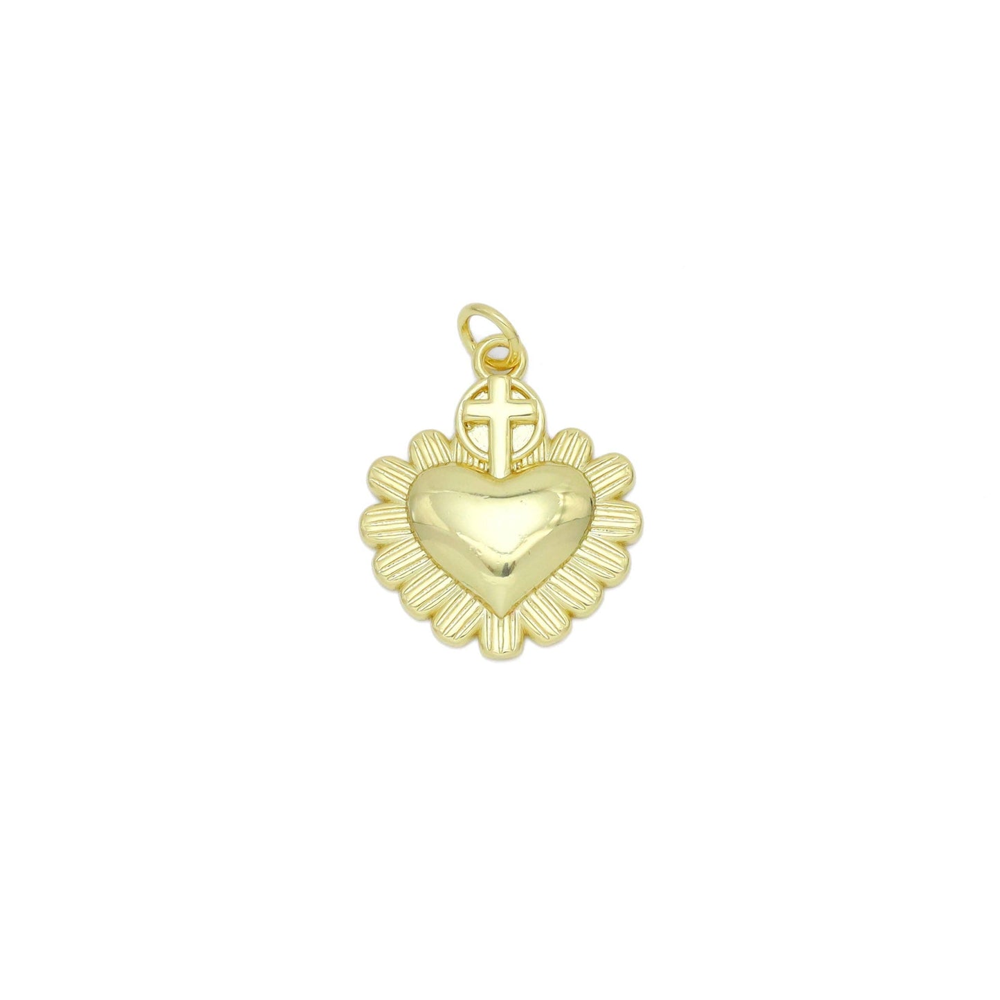 Gold Cross Flower Heart Charm Pendant, Sku#Y990