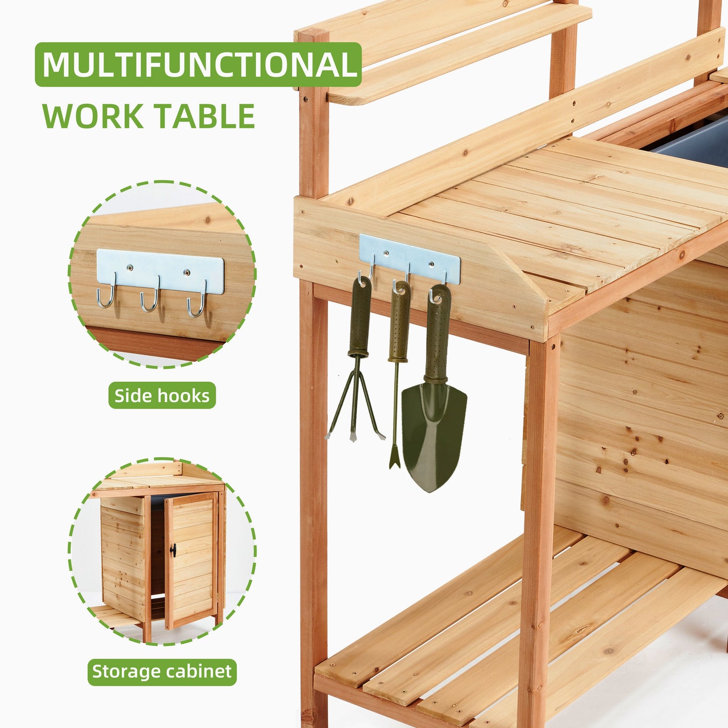 Outdoor Wooden Potting Bench Table with Sink