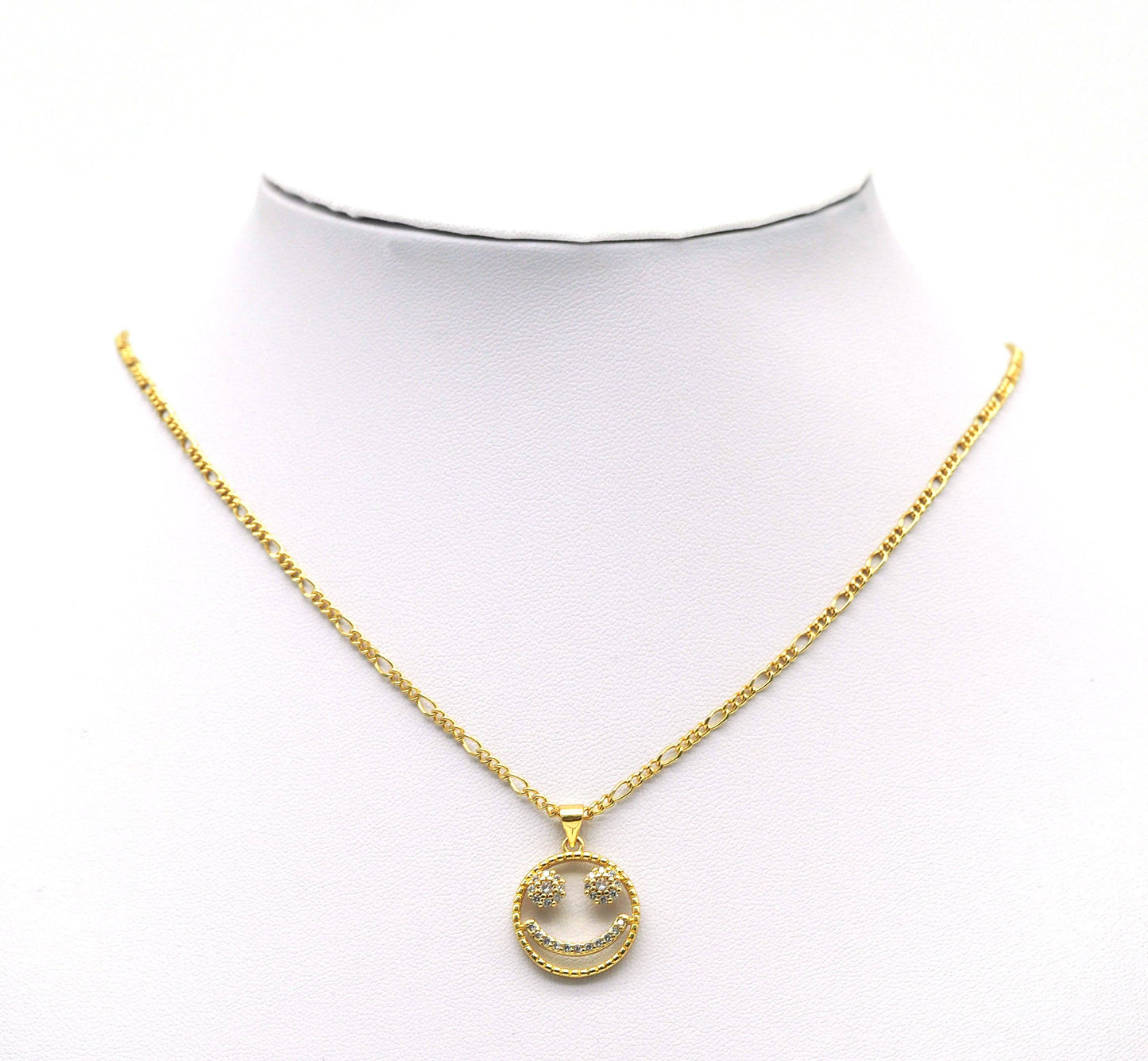 CZ Smiley Face on Hollow Out Round Charm, Sku#JL115