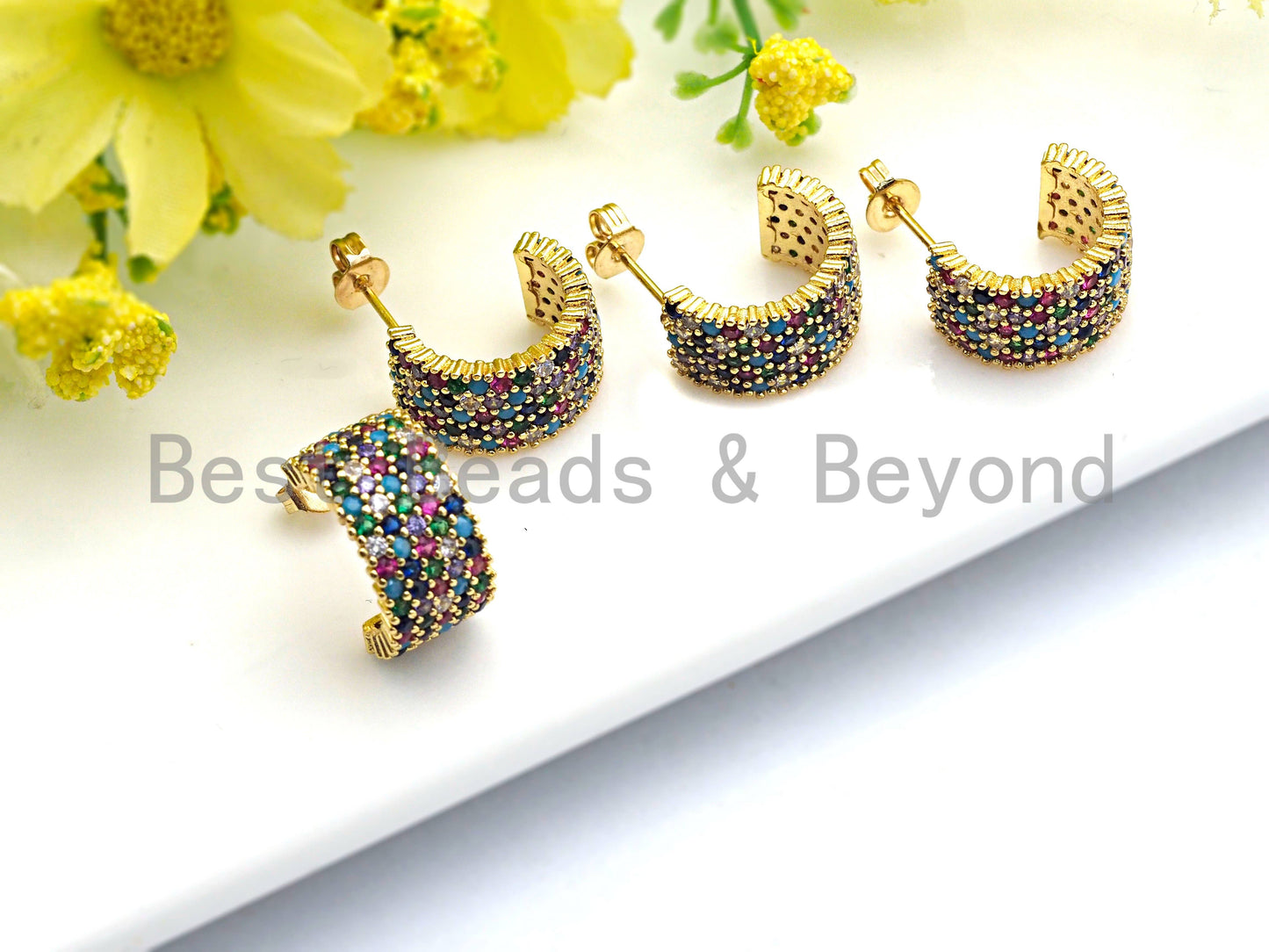 Clorful CZ Half Circle Shape Earrings, Sku#J77