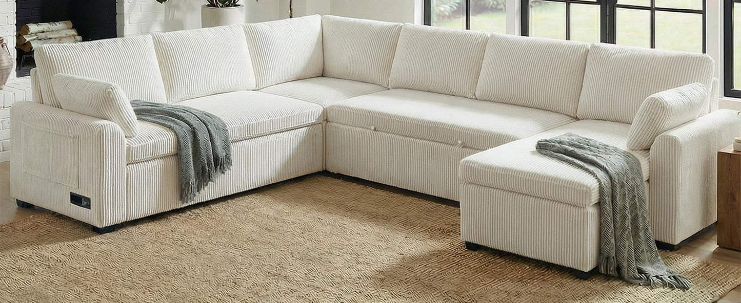 Convertible Sofa Bed - 111" Sectional Sofa with Reversible Chaise