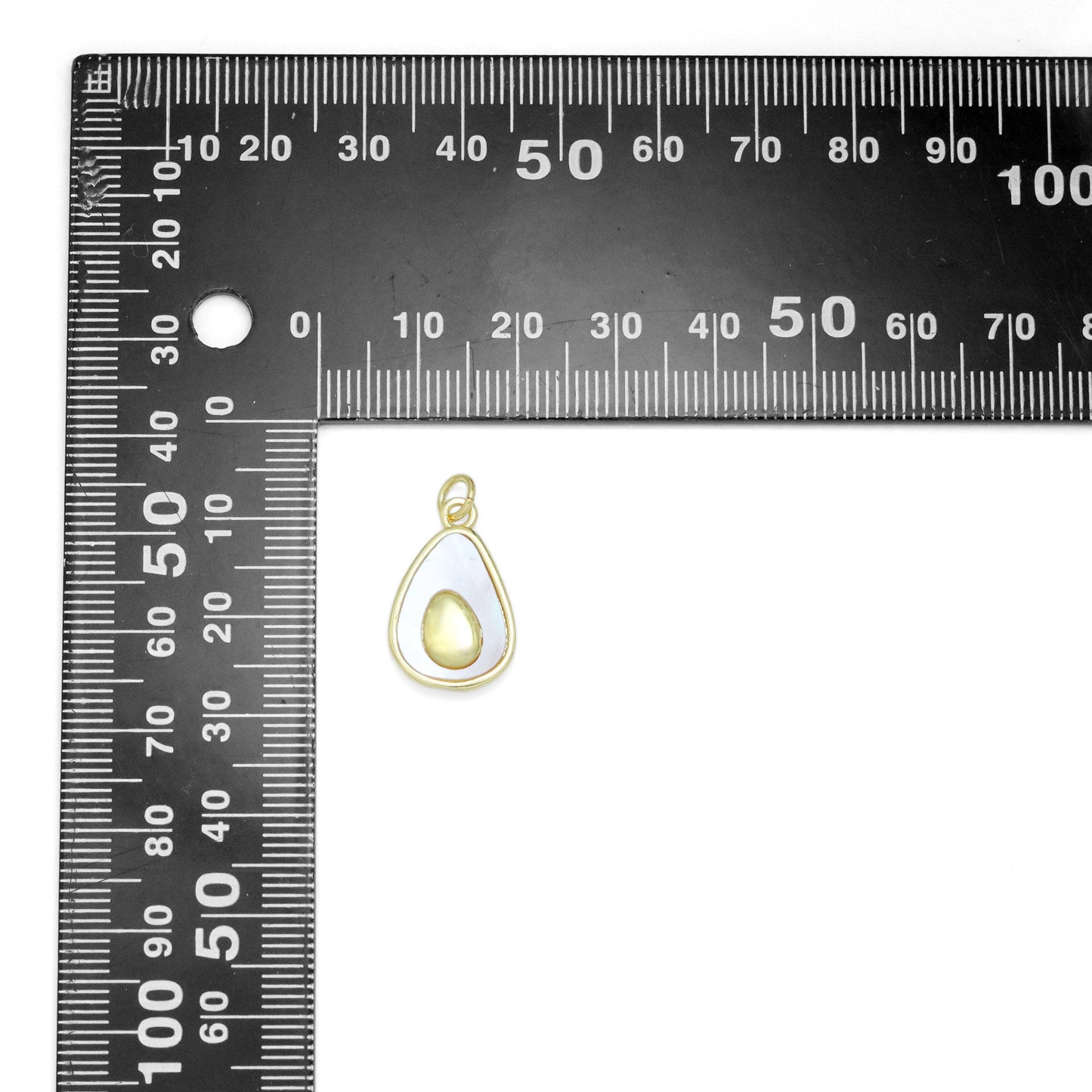 CZ Pave Mother of pearl Gold Avocado Drop Shape Charm Pendant, Sku#LK953