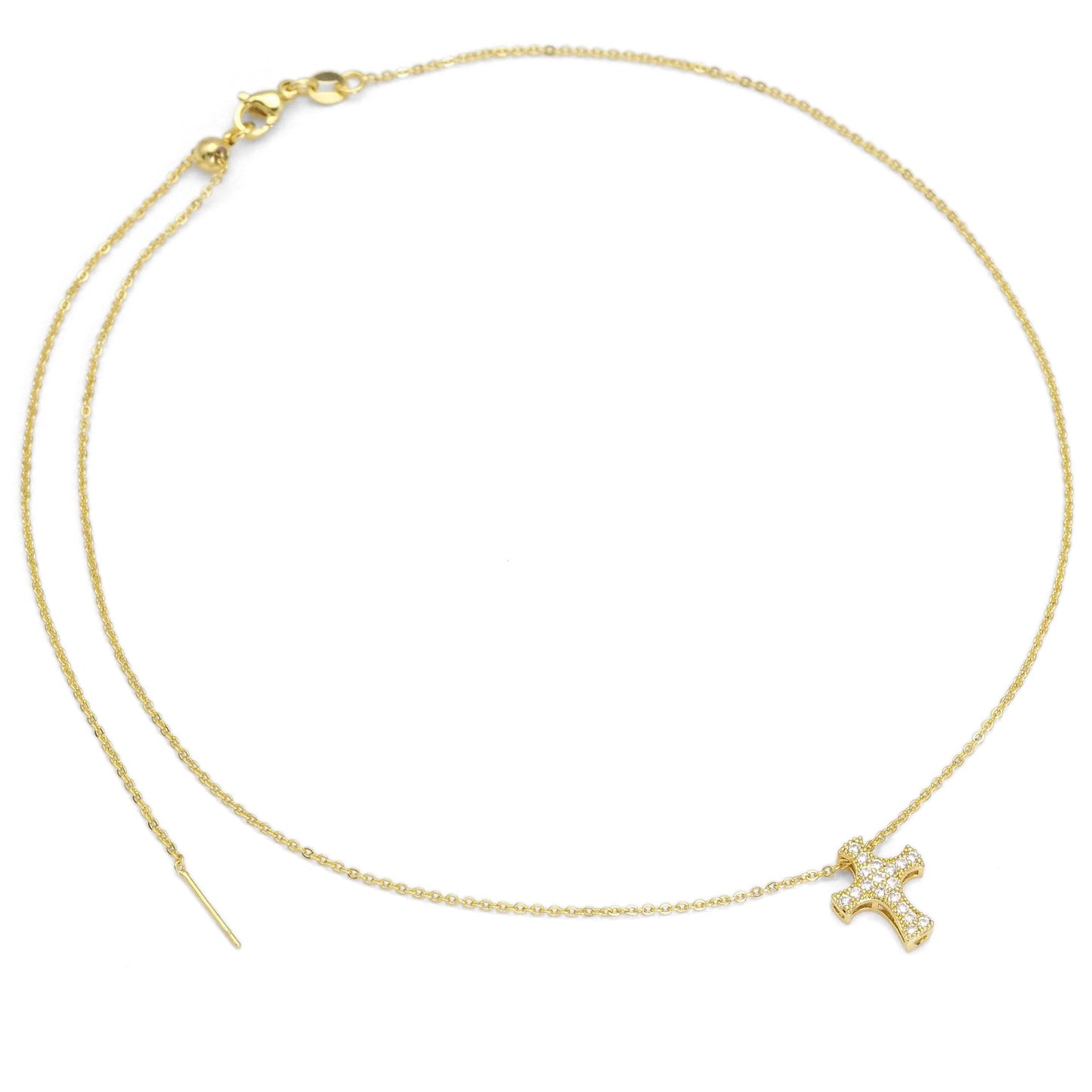 Gold Dainty Cross Charm Adjustable necklace, Sku#B366