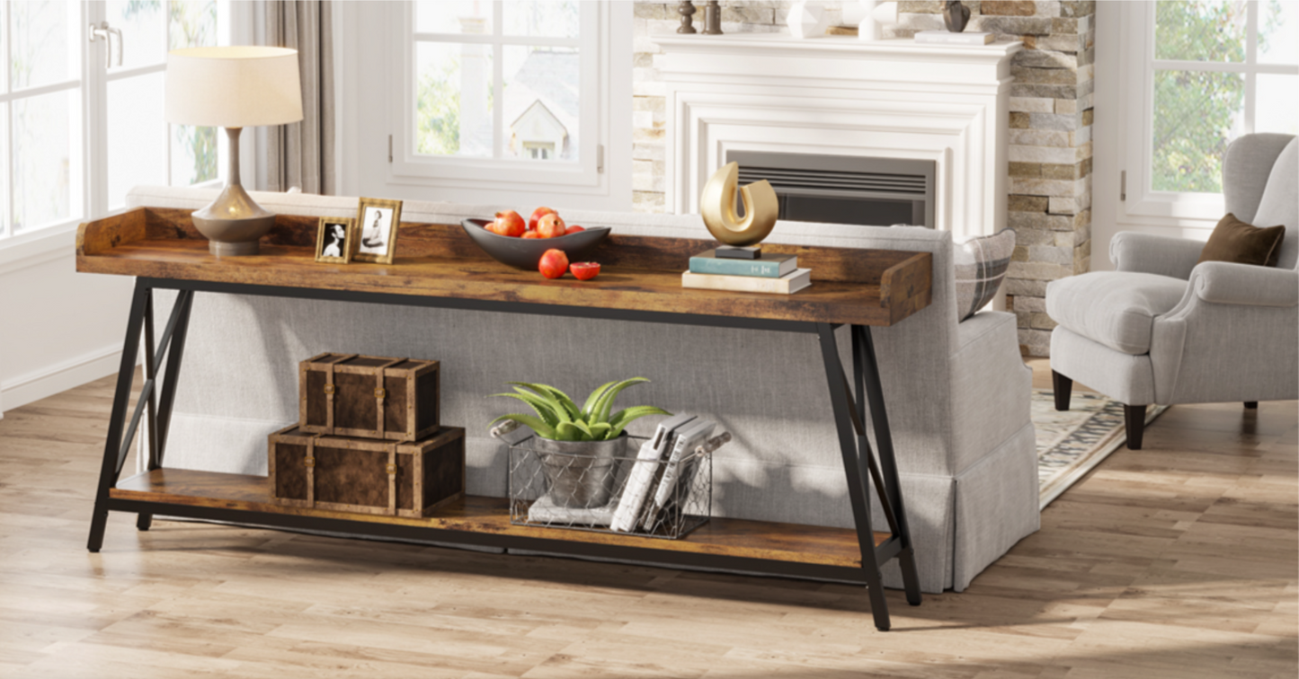 70.9" Extra Long Industrial Console Table, Rustic