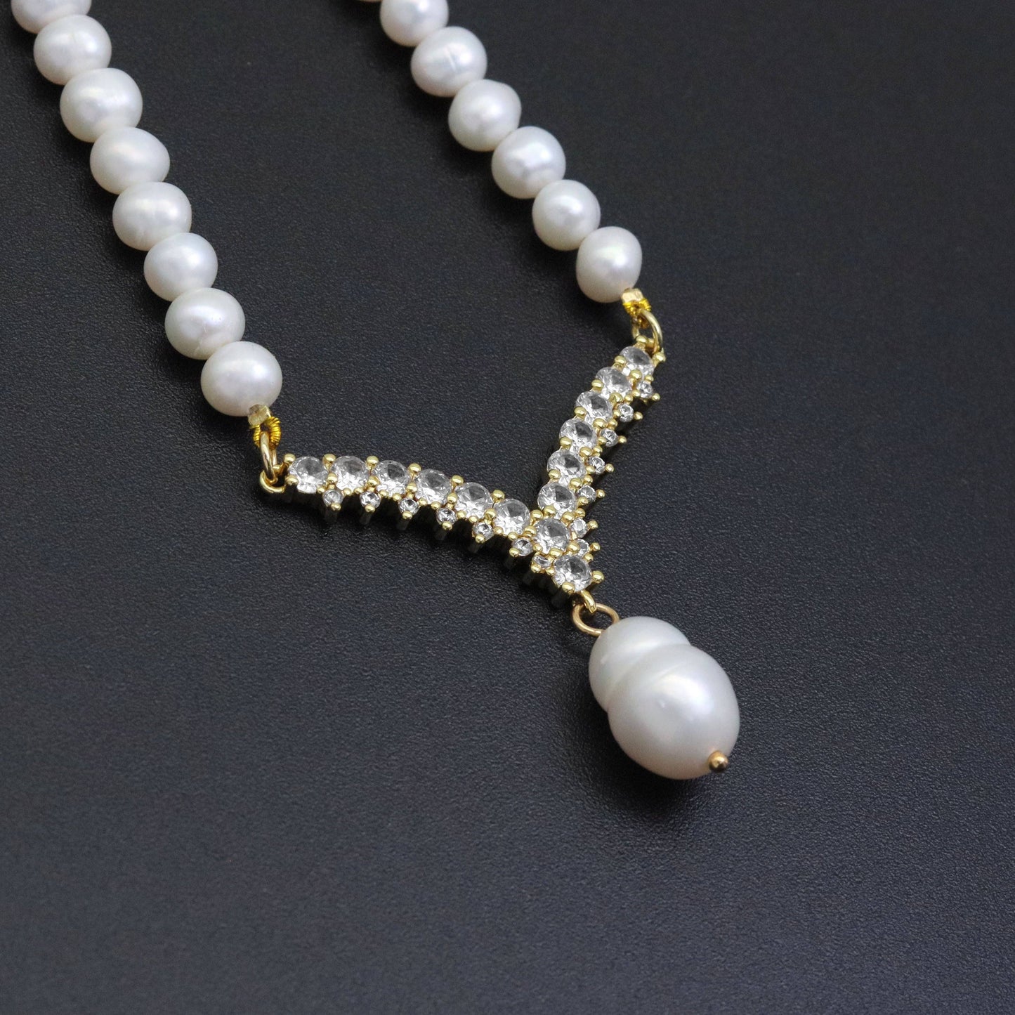 Freshwater Pearl with chevron point Necklace, sku# EF561