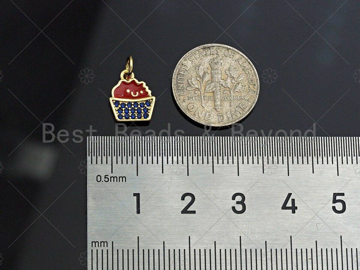CZ Pave Enamel Cupcake Shape Pendant, Red Blue Cupcake Charm, July 4th Jewelry, 9x11mm,sku#LK117