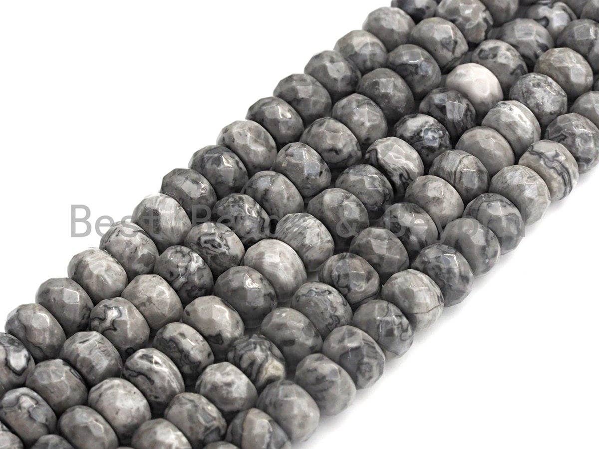 2mm Large Hole Natural Map Jasper Beads, Rondelle Faceted 5x8mm, 8" Long Strands, sku#U703